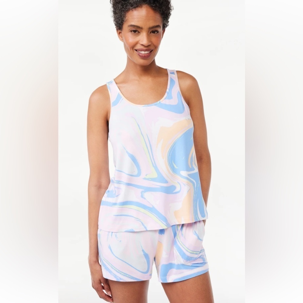 Art Deco Happy Groovy Hippie Shorts & Tank Pajama Set  Sz S Super Soft